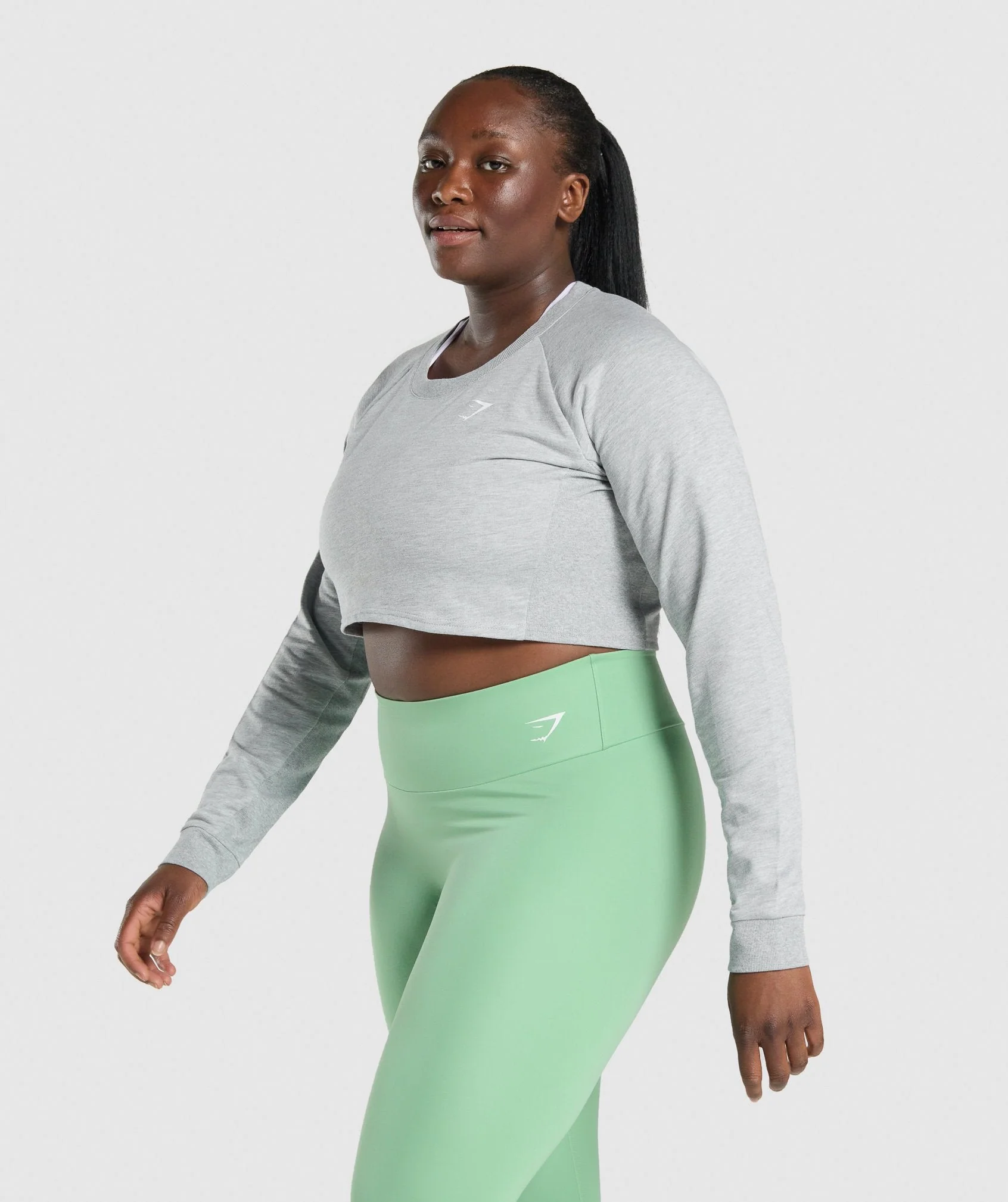 Gymshark Training Cropped Sweater - Light Grey Marl - Image 3