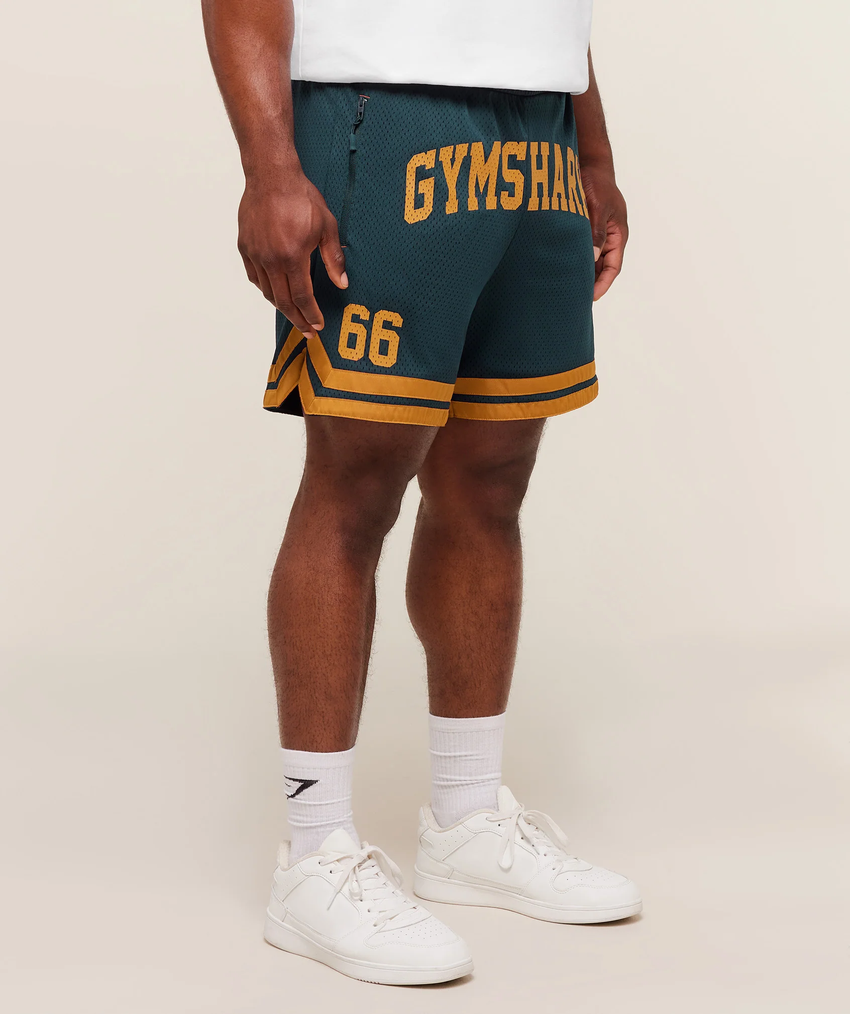 Gymshark Campus Mesh Shorts - Deep Petrol Blue/Antique Gold - Image 2