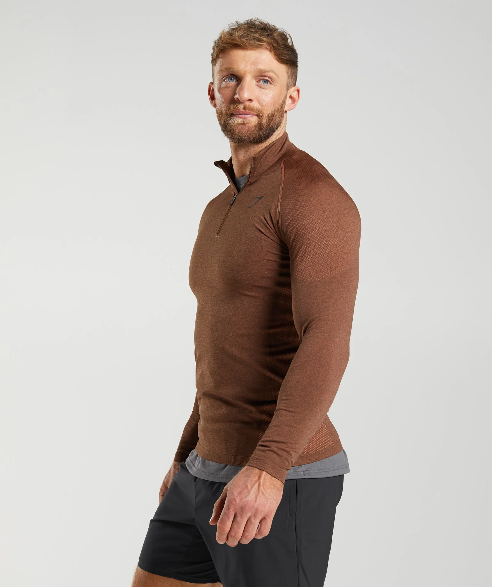 Gymshark Vital 1/4 Zip - Persimmon Red/Truffle Brown - Image 3