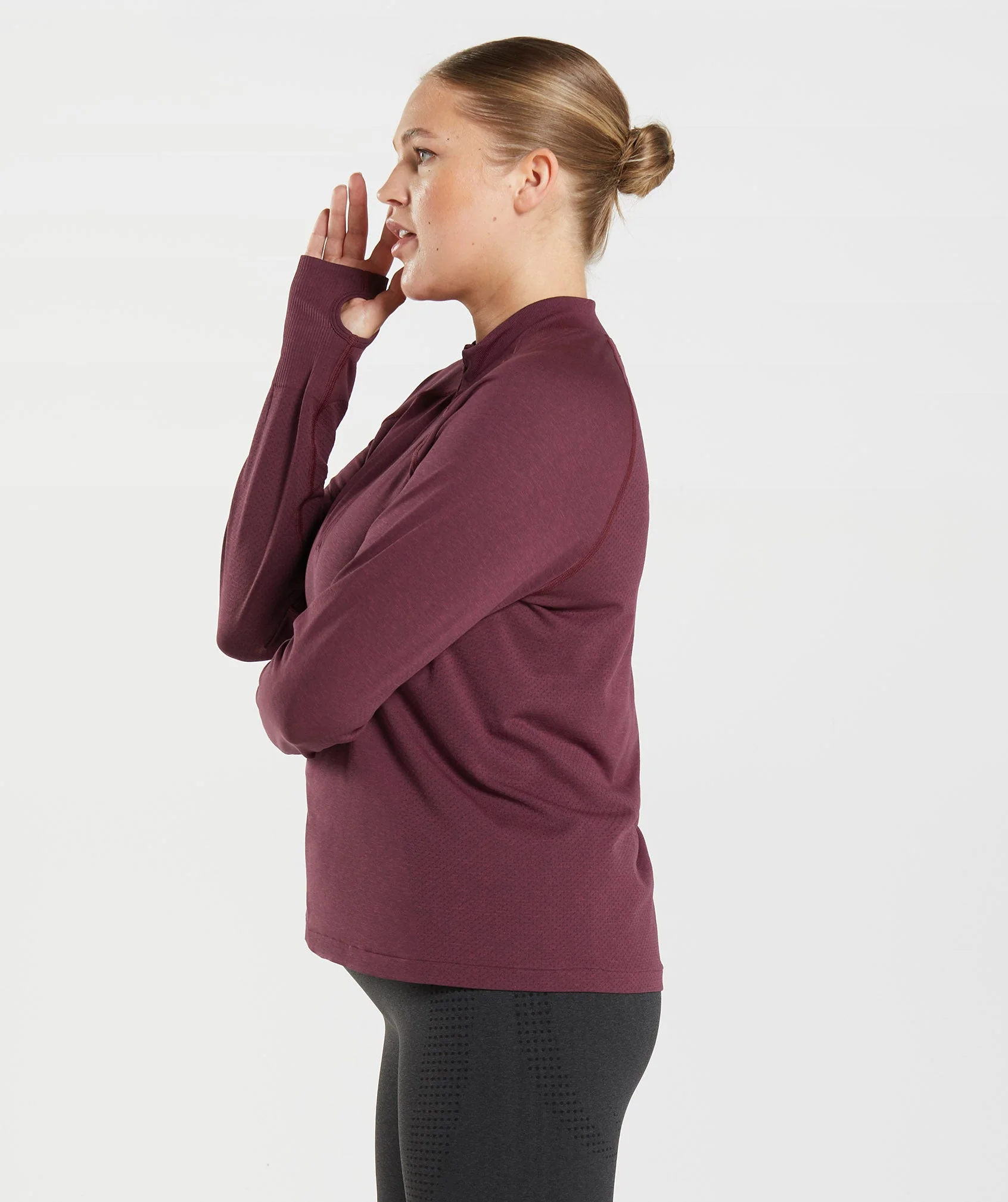 Gymshark Vital 1/2 Zip - Baked Maroon Marl - Image 3