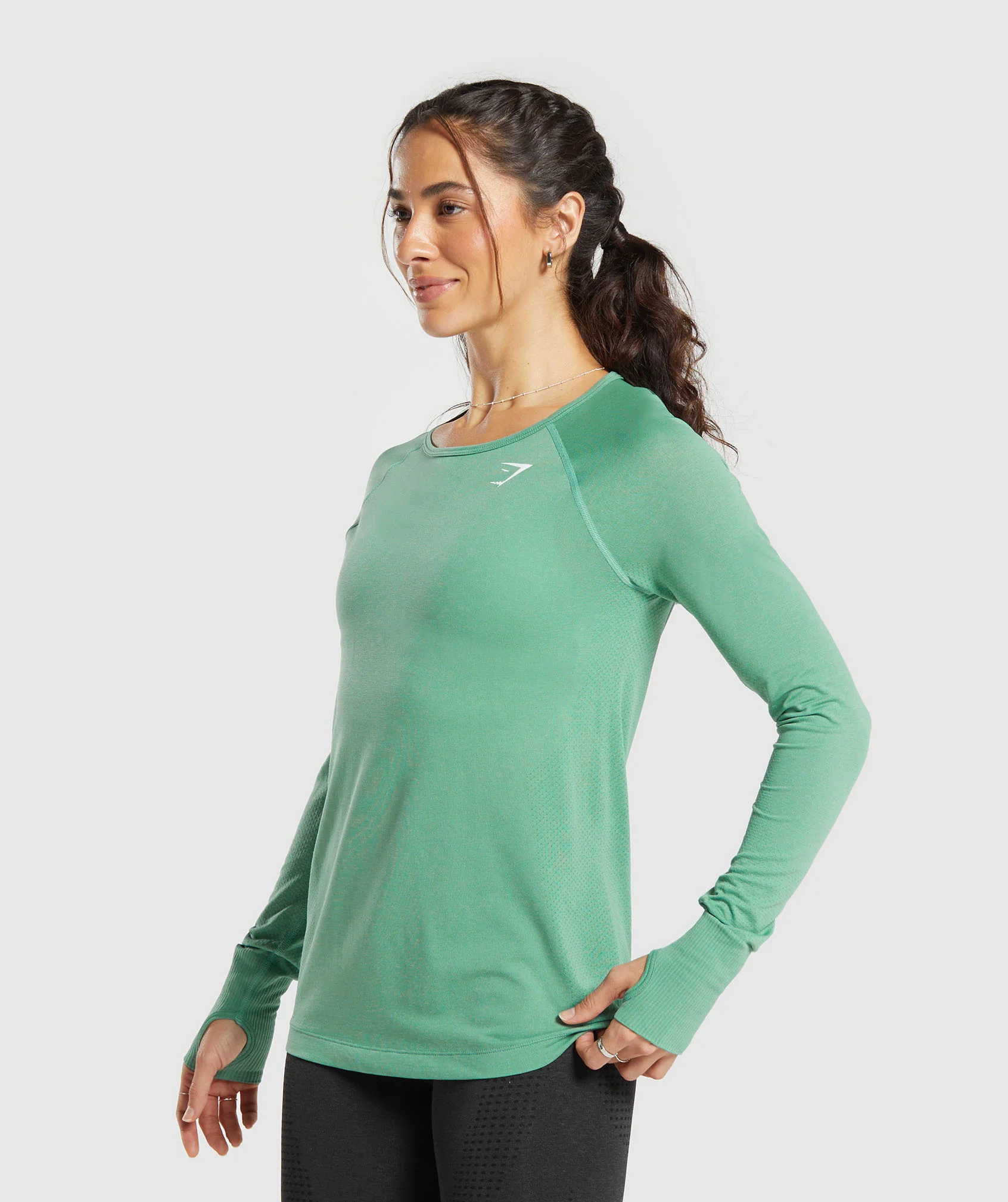 Gymshark Vital Seamless Light Long Sleeve Top - Lagoon Green Marl - Image 3