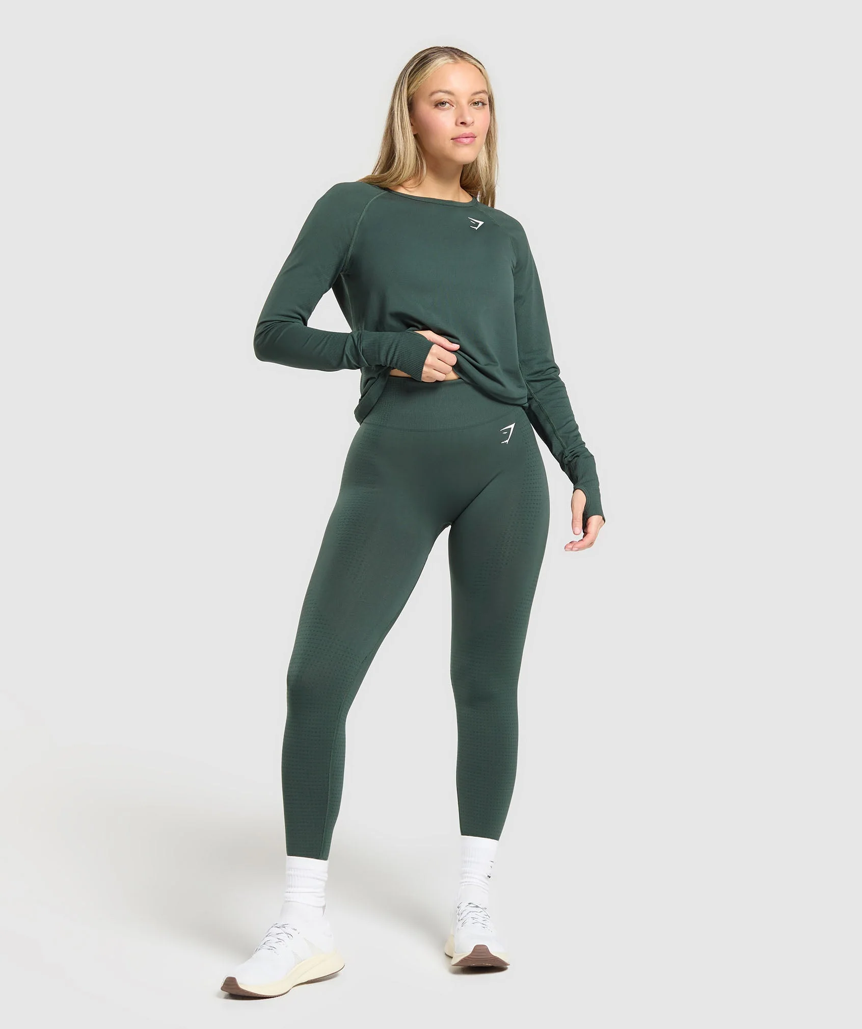 Gymshark Vital Seamless Light Long Sleeve Top - Woodland Green Marl - Image 3