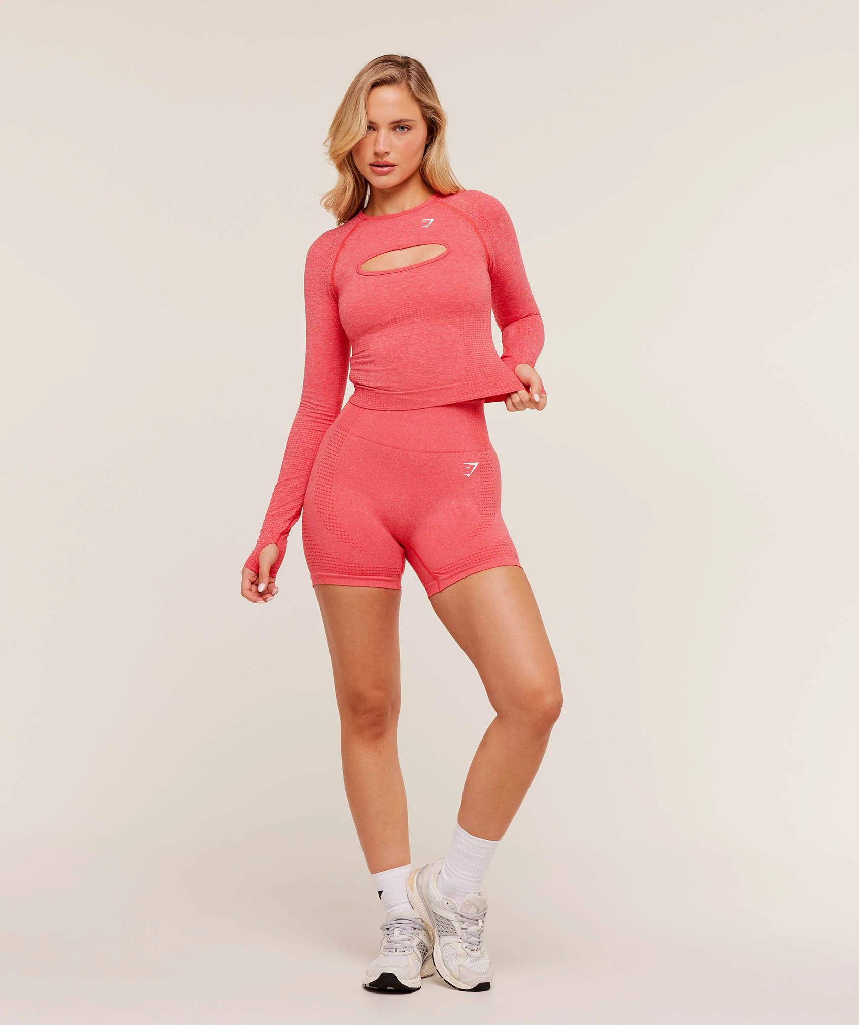 Gymshark Vital Long Sleeve Cut Out Top - Coral Red Marl - Image 4