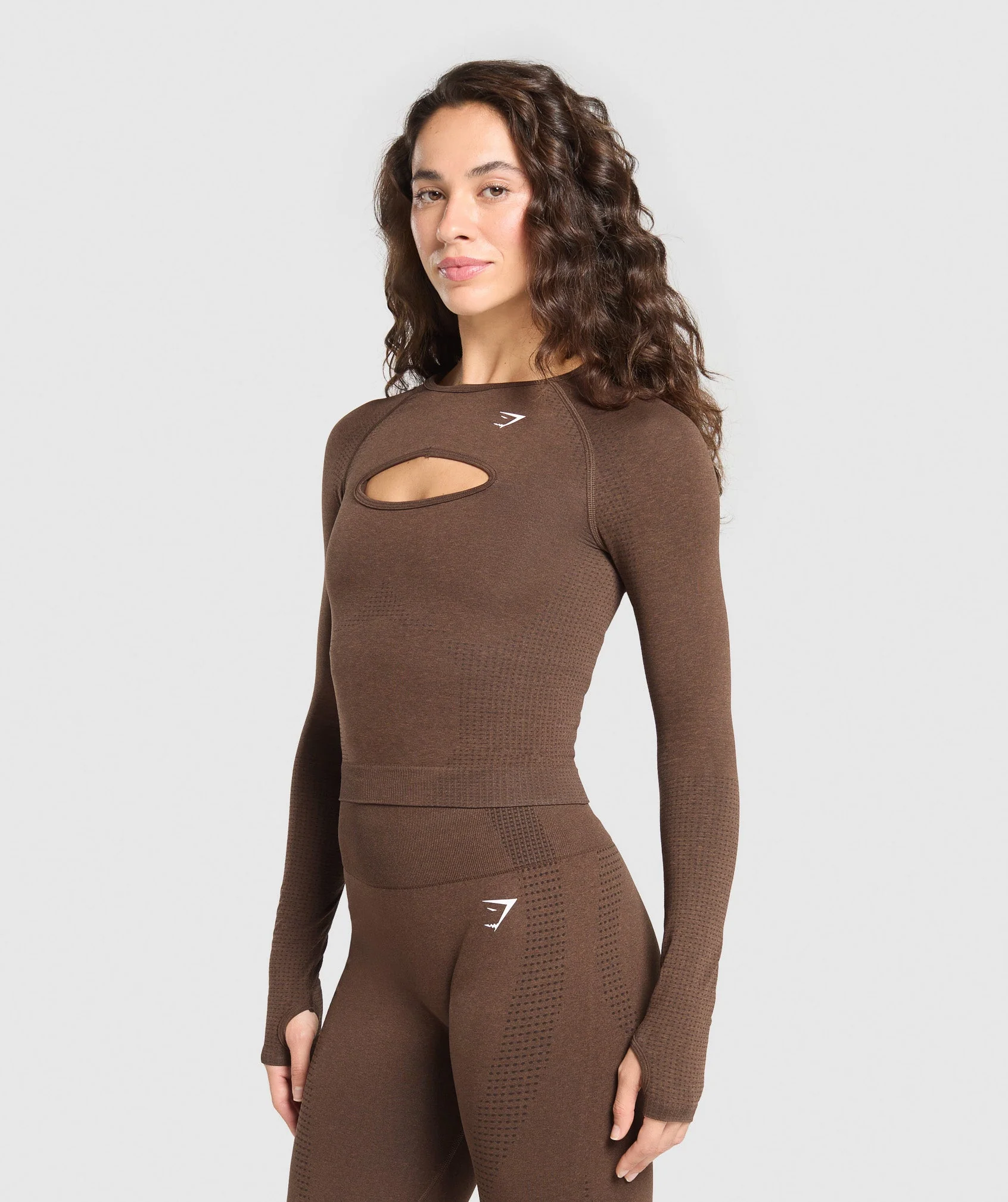 Gymshark Vital Long Sleeve Cut Out Top - Espresso Marl - Image 3