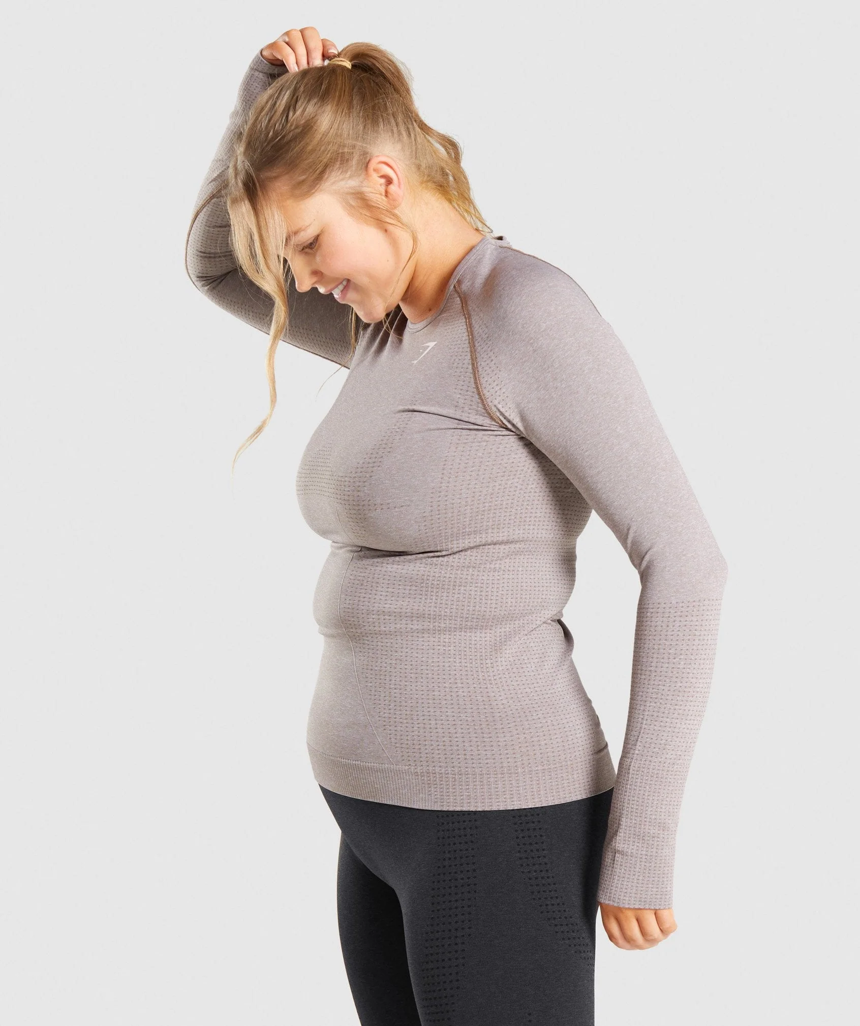 DNU - Gymshark Vital Seamless 2.0 Long Sleeve Top - Taupe Marl - Image 3