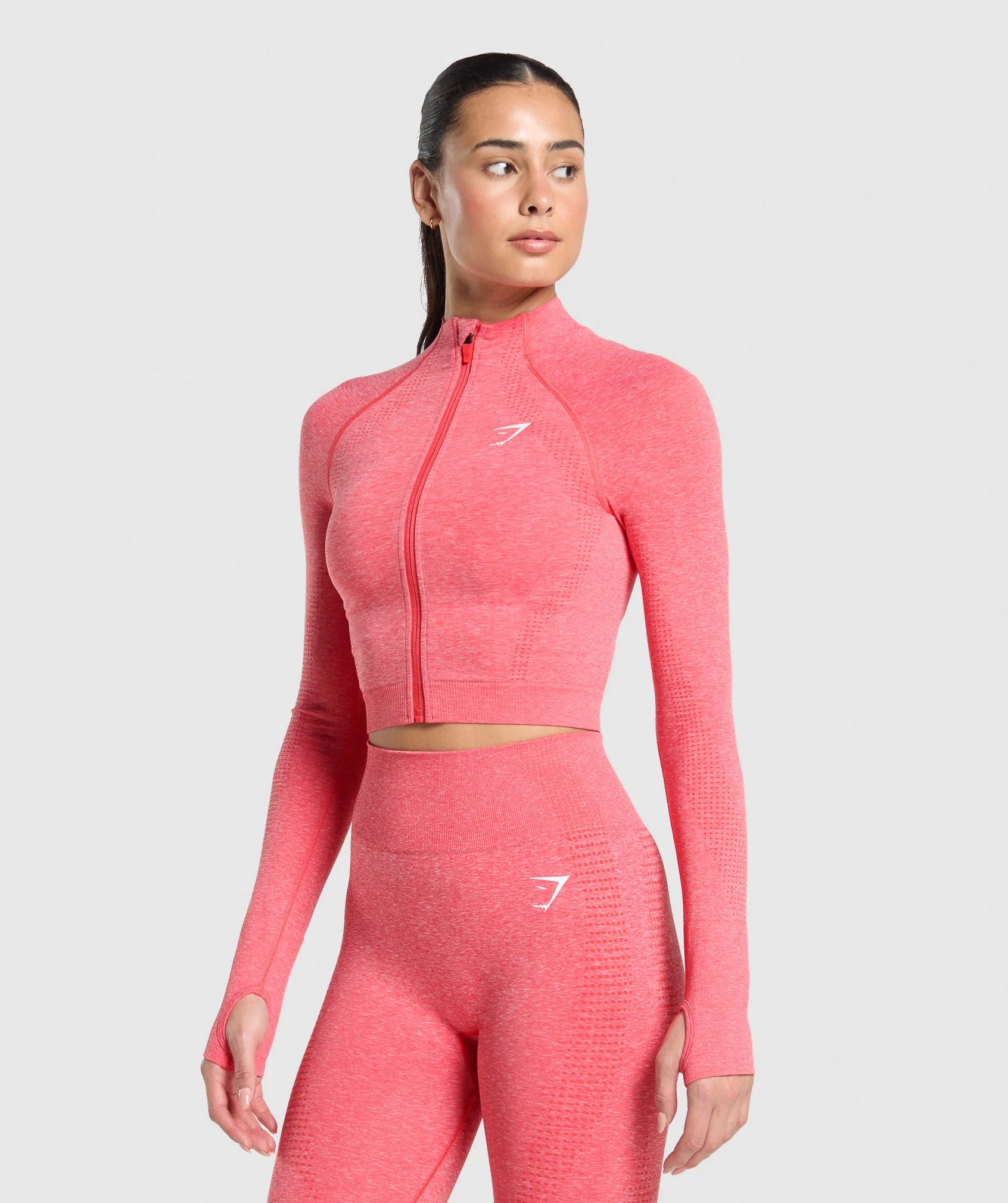 Gymshark Vital Seamless Midi Zip 2.0 Pullover - Coral Red/Marl - Image 2