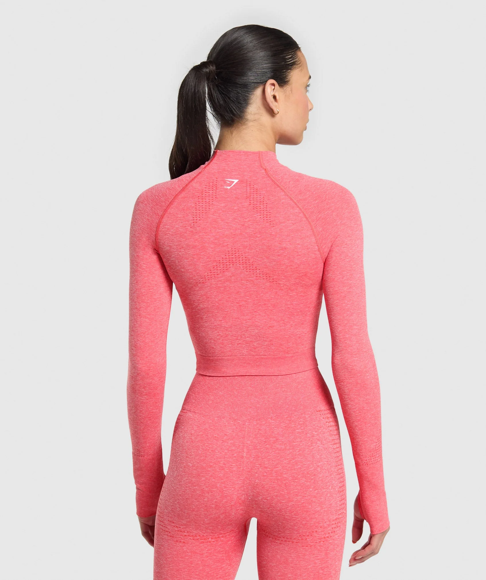 Gymshark Vital Seamless Midi Zip 2.0 Pullover - Coral Red/Marl - Image 3