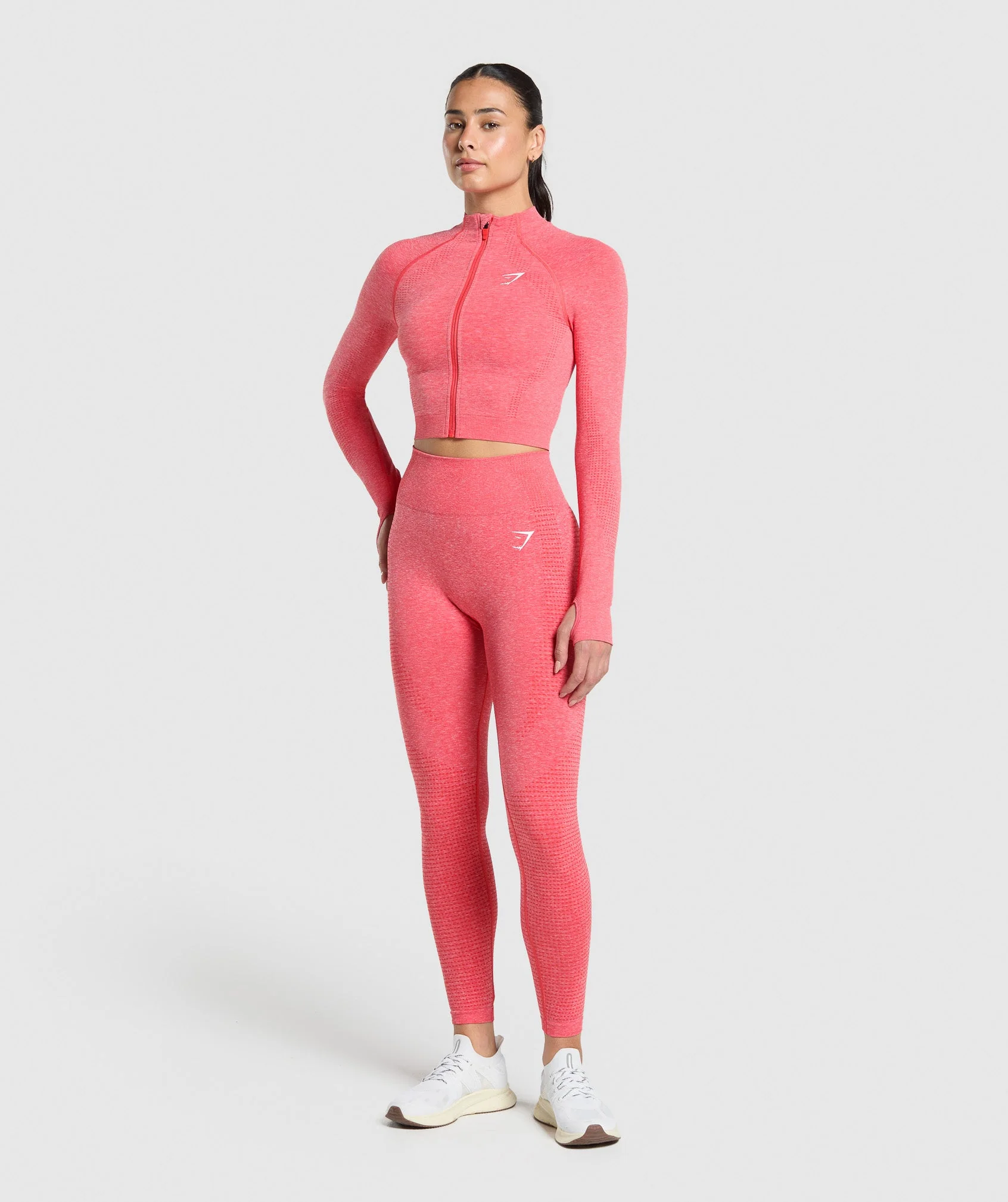 Gymshark Vital Seamless Midi Zip 2.0 Pullover - Coral Red/Marl - Image 6