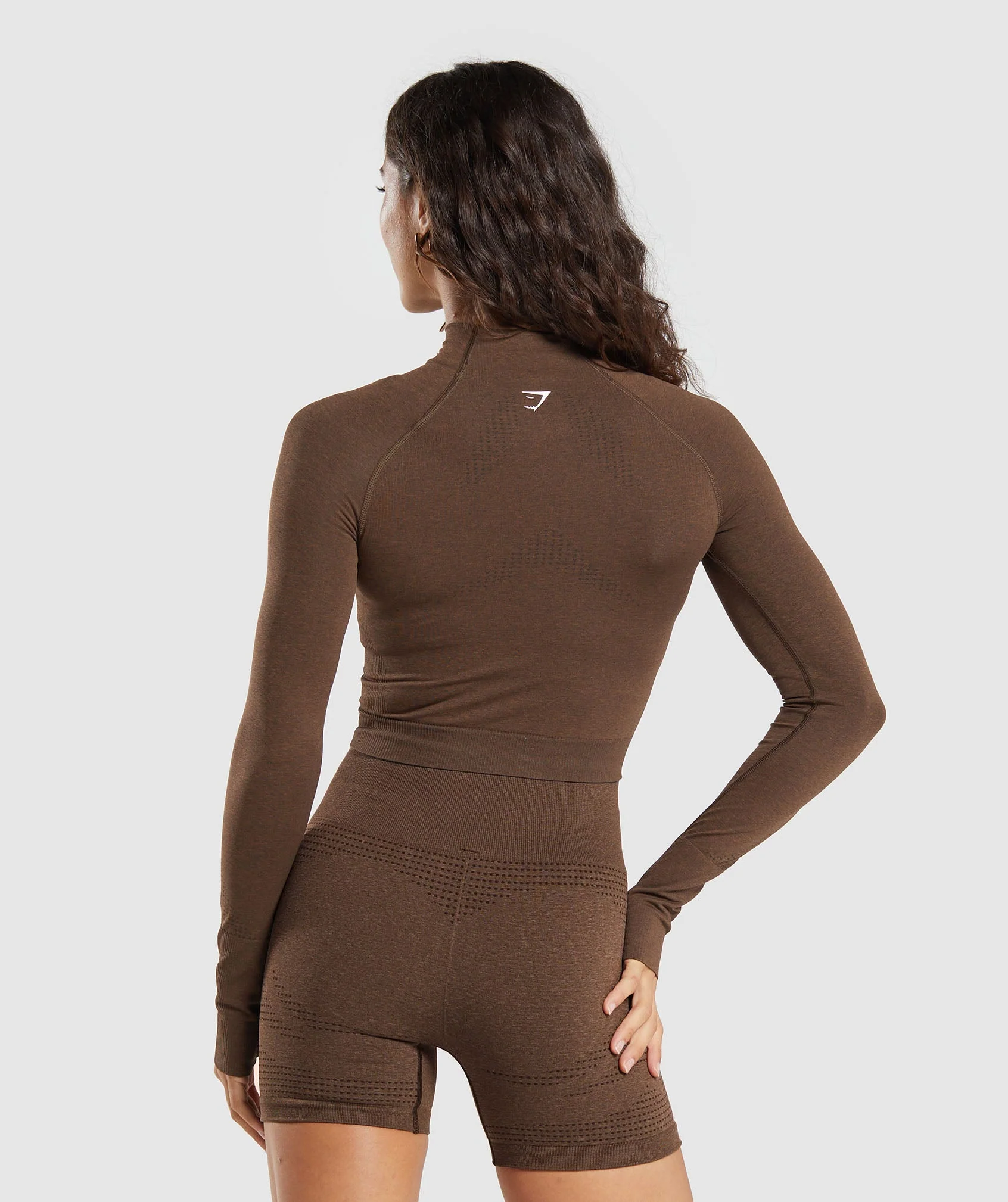 Gymshark Vital Seamless Midi Zip 2.0 Pullover - Espresso Marl - Image 2