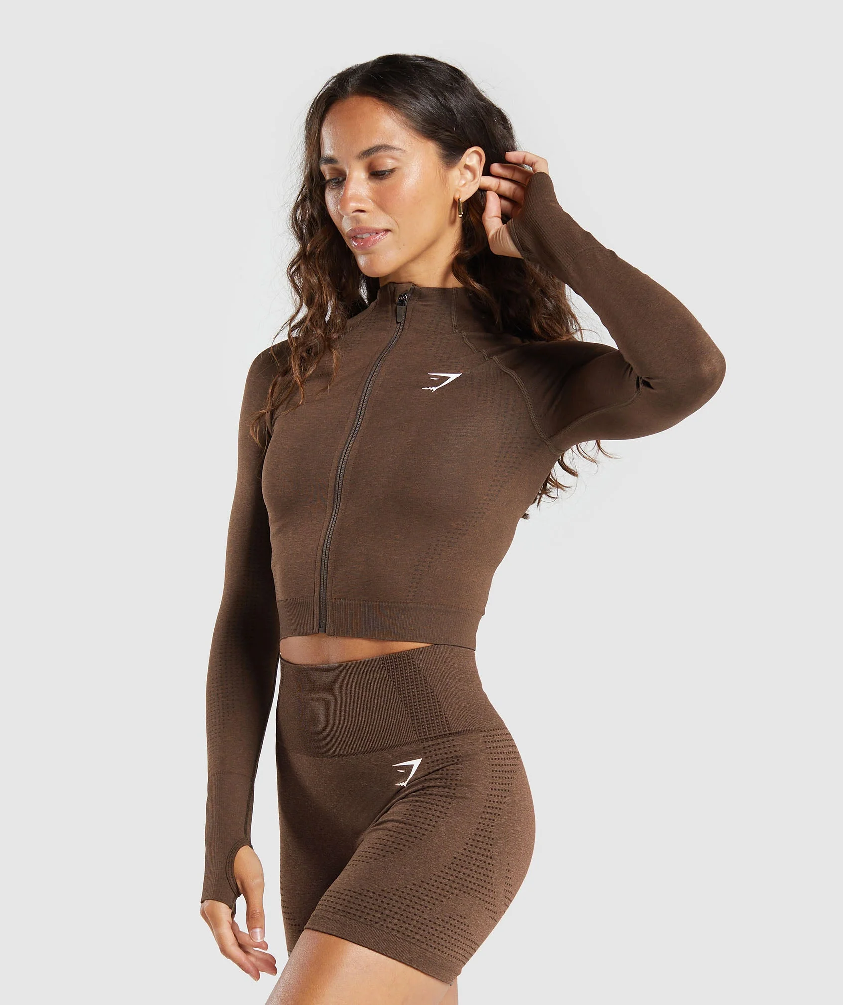 Gymshark Vital Seamless Midi Zip 2.0 Pullover - Espresso Marl - Image 3