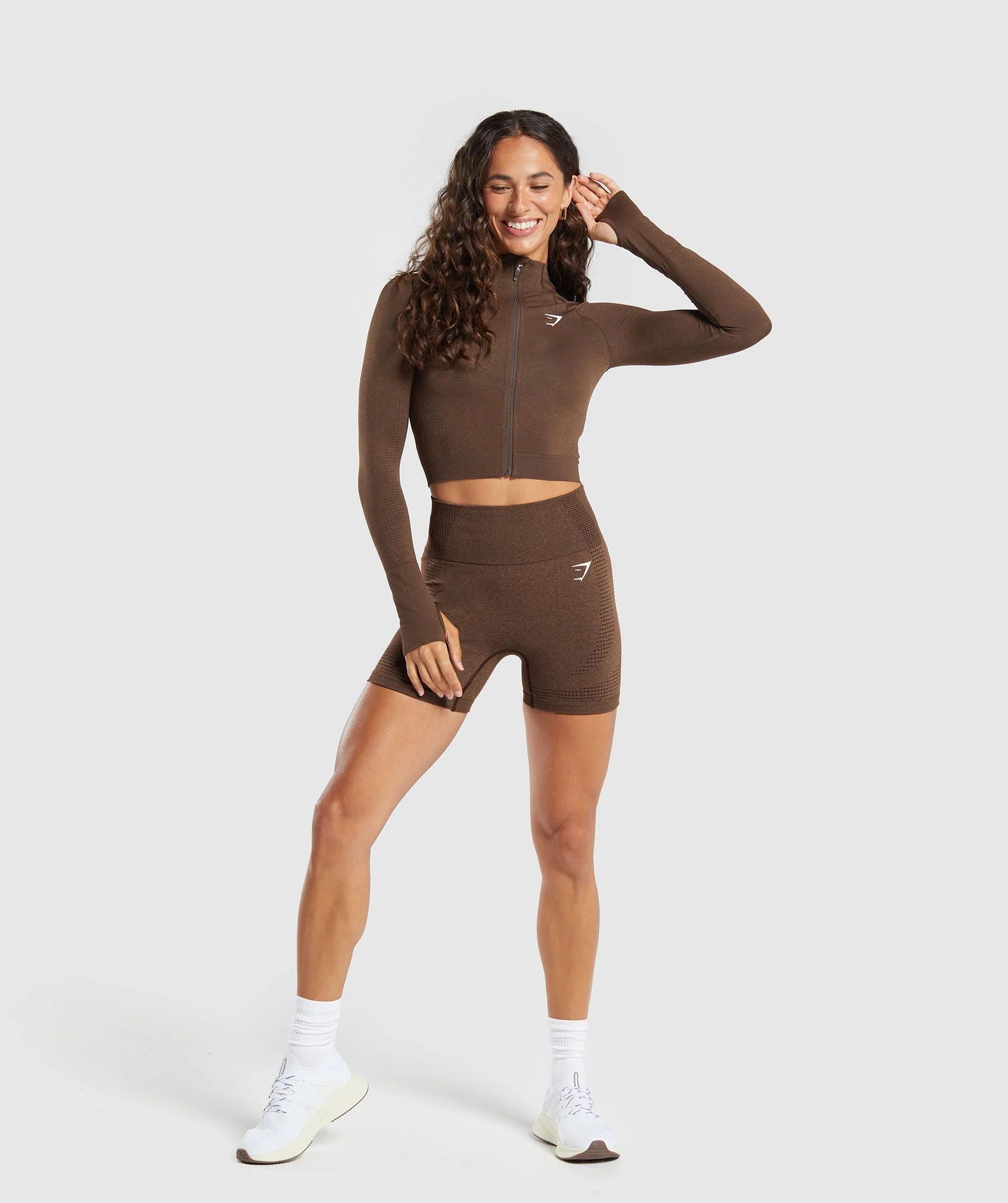 Gymshark Vital Seamless Midi Zip 2.0 Pullover - Espresso Marl - Image 4