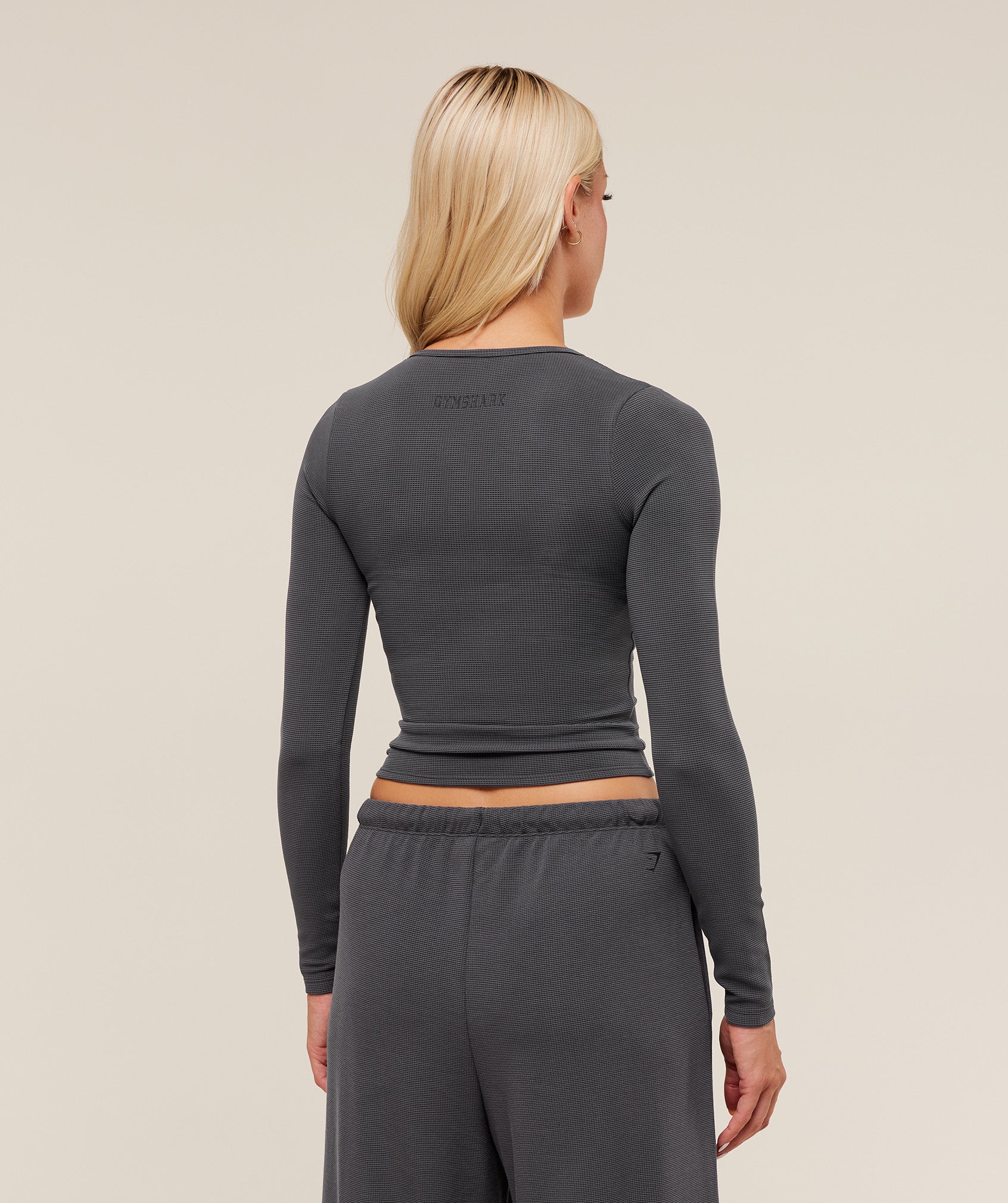 Gymshark Waffle Long Sleeve Top - Grey - Image 2