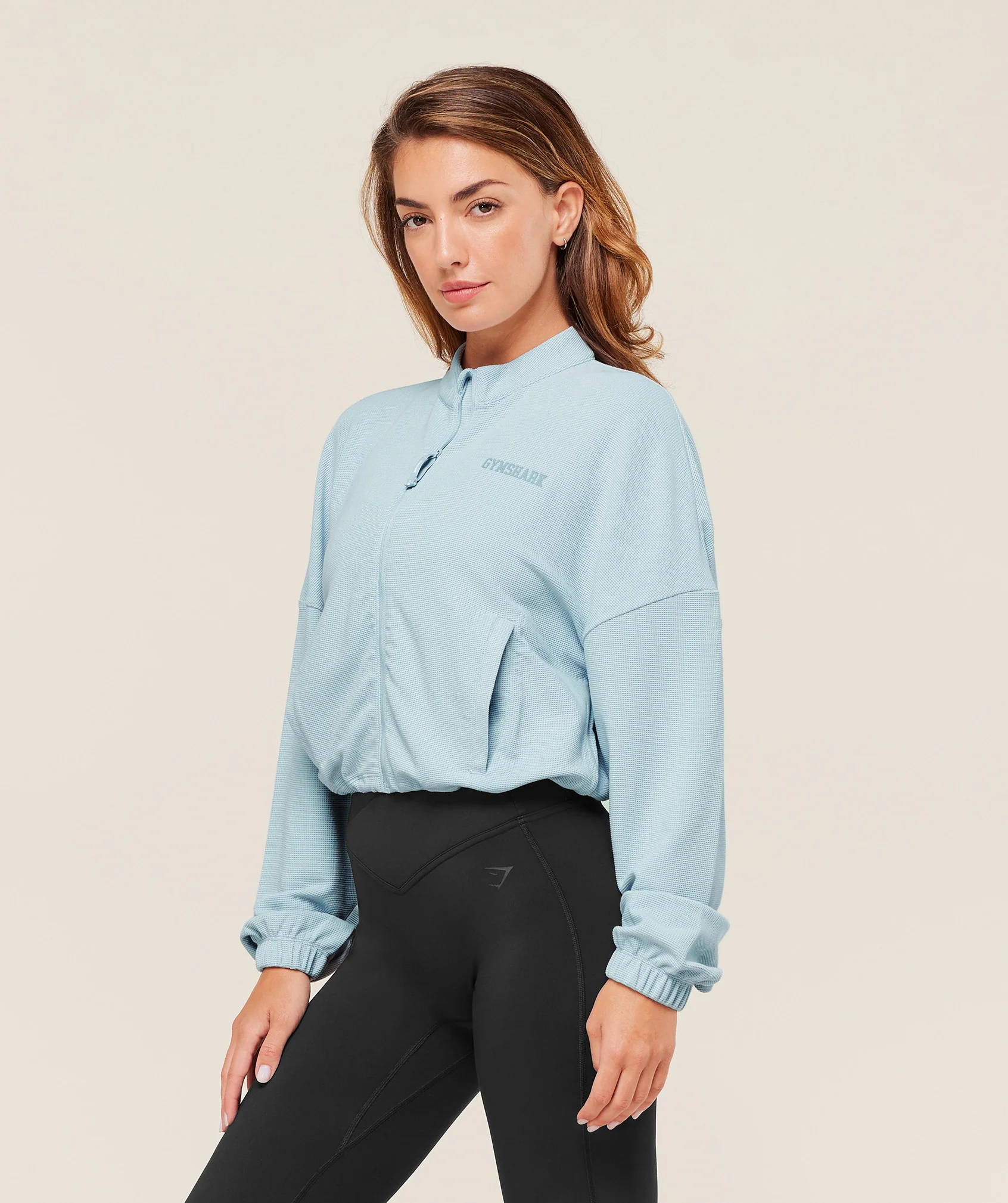 Gymshark Waffle Midi Zip Up Jacket - Smoke Blue - Image 3