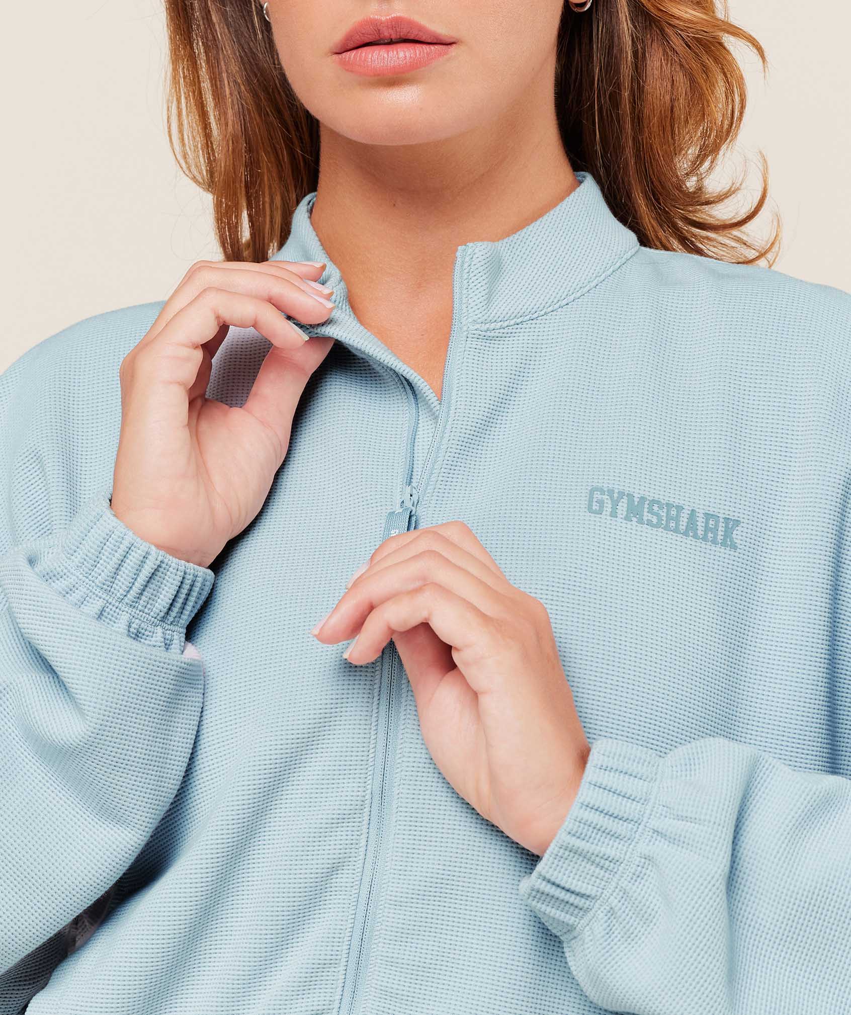 Gymshark Waffle Midi Zip Up Jacket - Smoke Blue - Image 5
