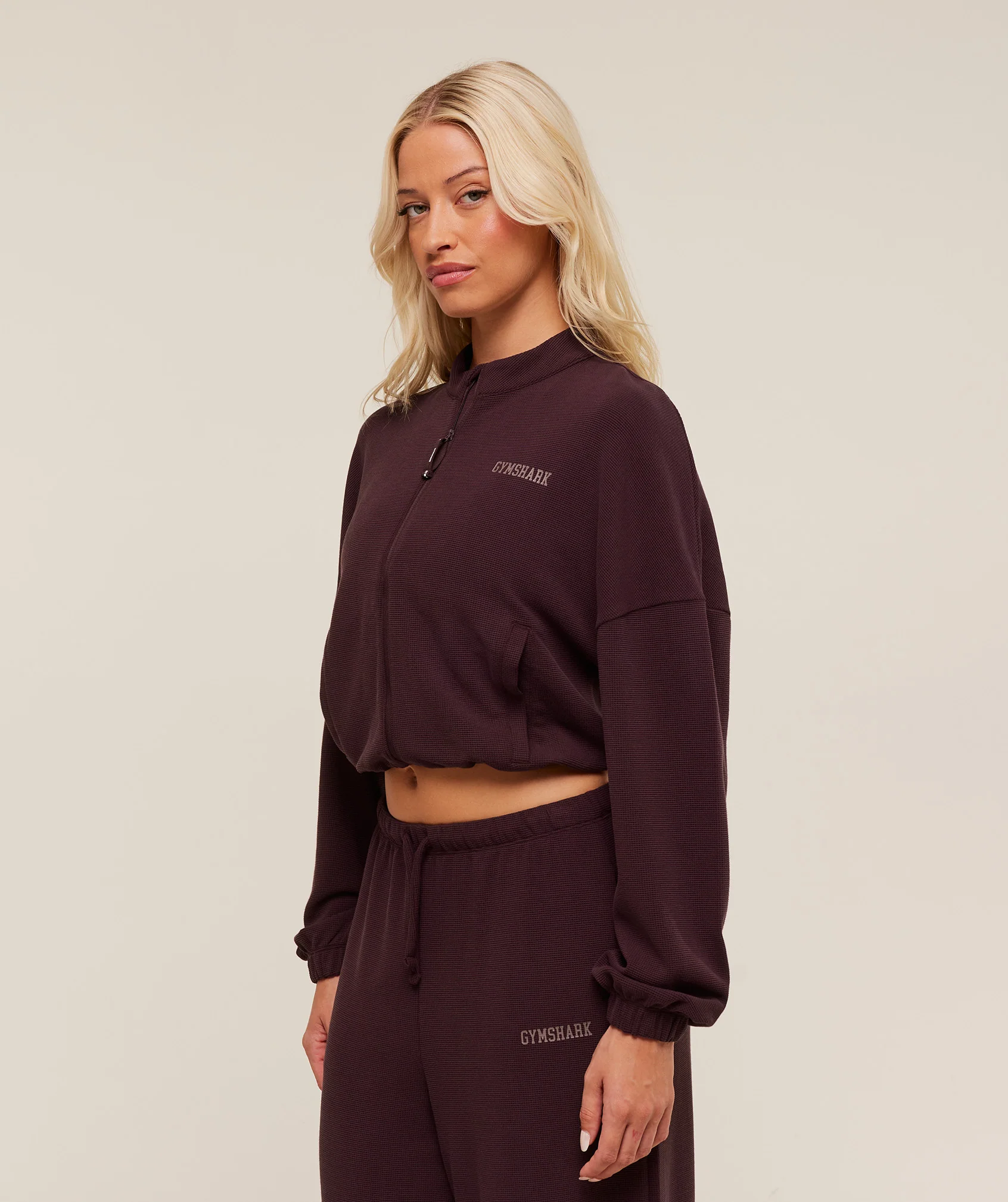 Gymshark Waffle Midi Zip Up Jacket - Cherry Purple - Image 4