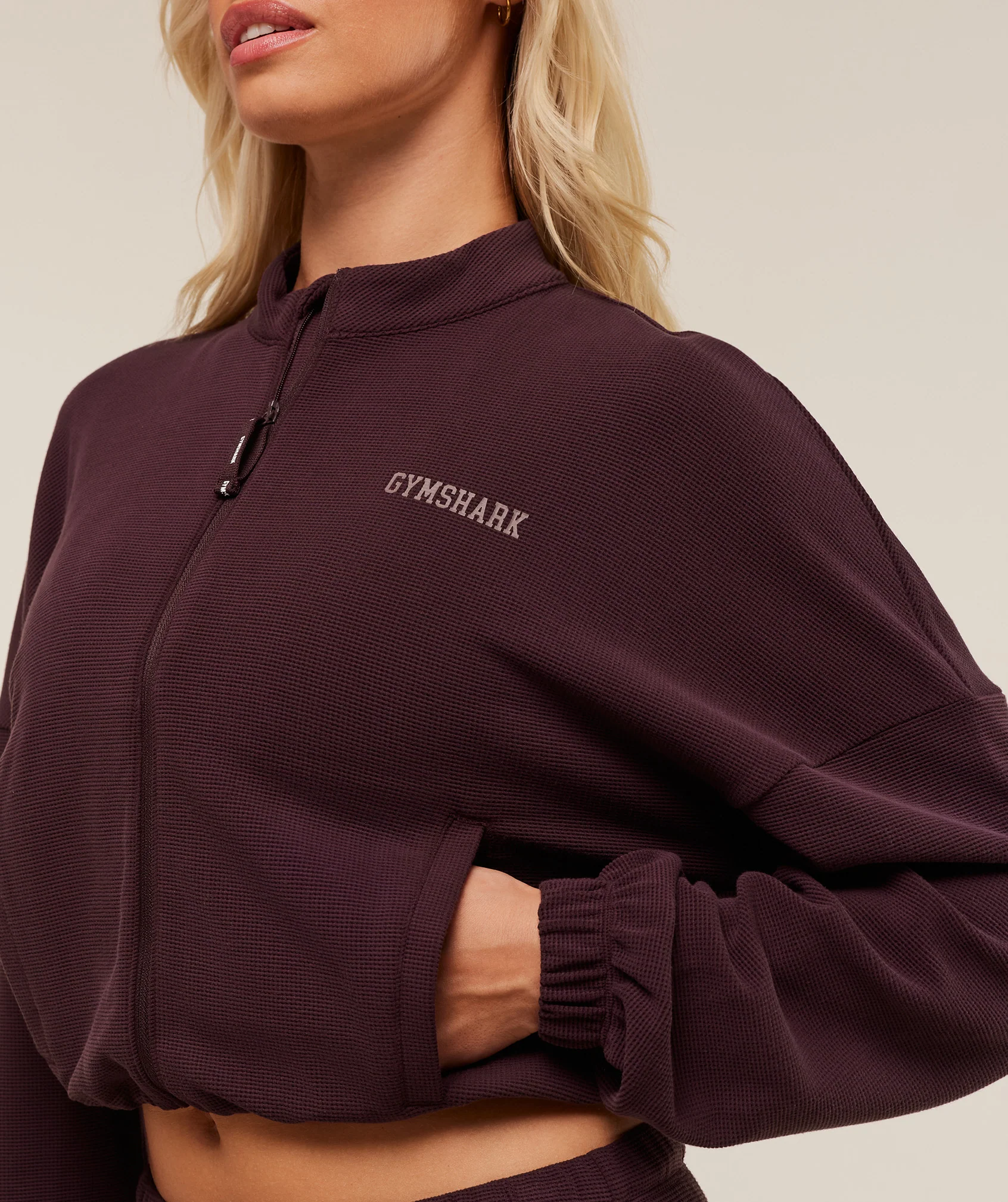 Gymshark Waffle Midi Zip Up Jacket - Cherry Purple - Image 6