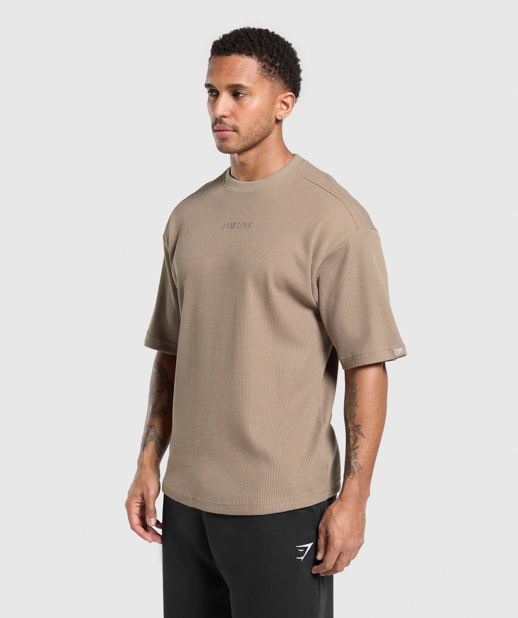 Gymshark Waffle Oversized T-Shirt - Lifestyle Brown - Image 3