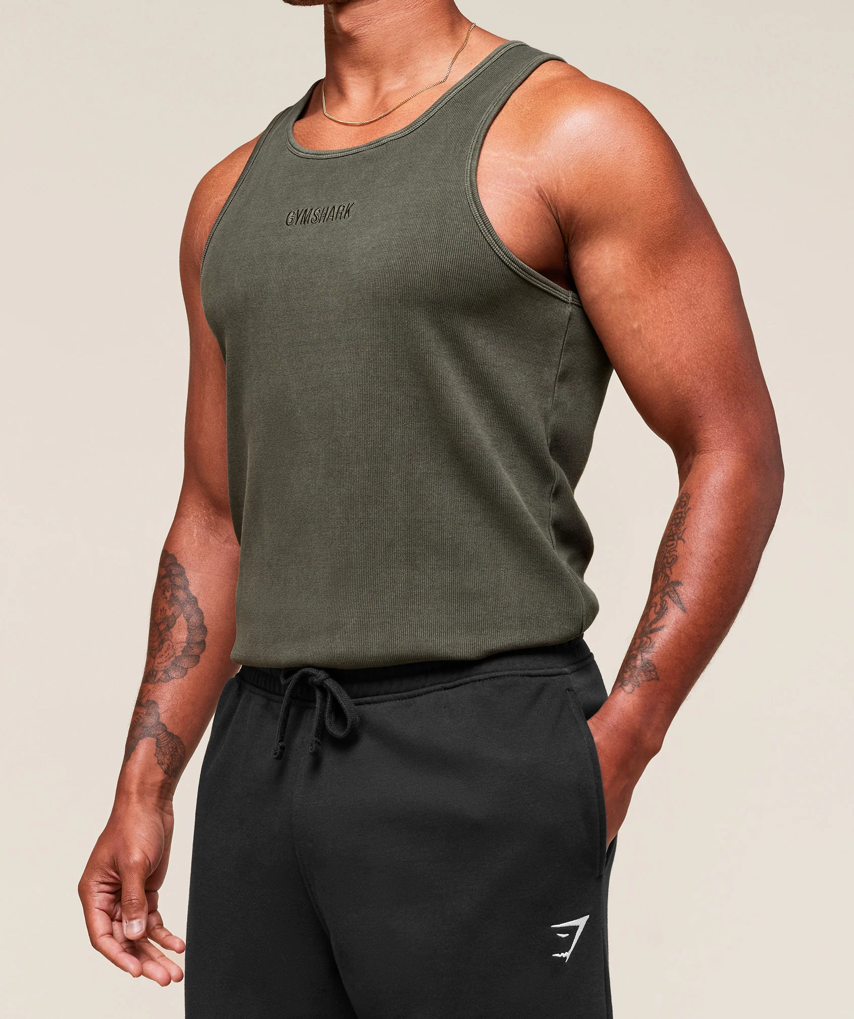 Gymshark Washed Premium Ribbed Tank - Strength Green - Image 3
