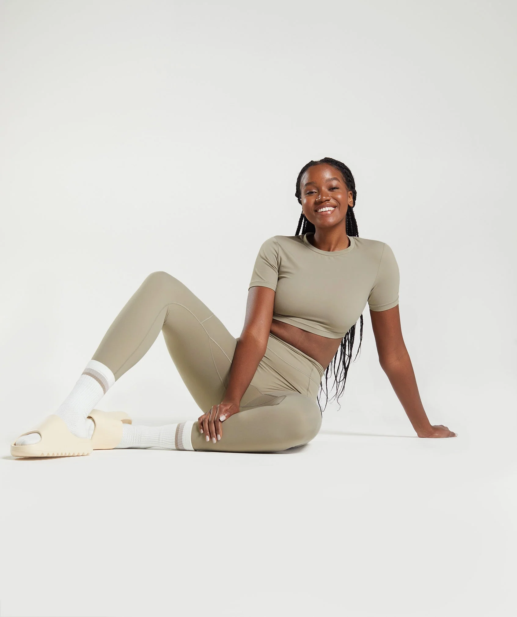 DNU Gymshark Whitney Short Sleeve Crop Top - Cement Brown - Image 3