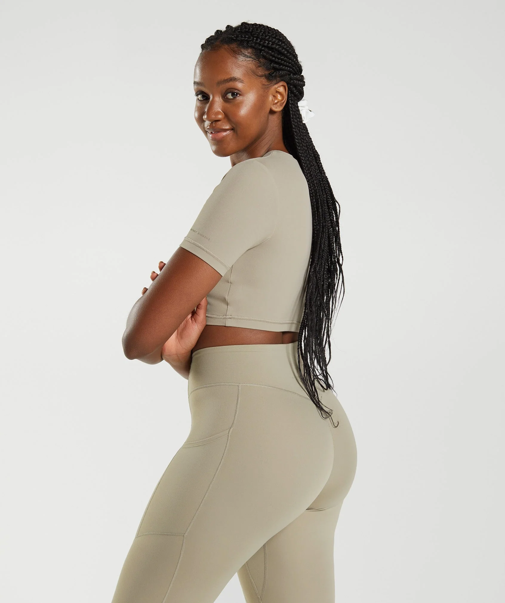 DNU Gymshark Whitney Short Sleeve Crop Top - Cement Brown - Image 5