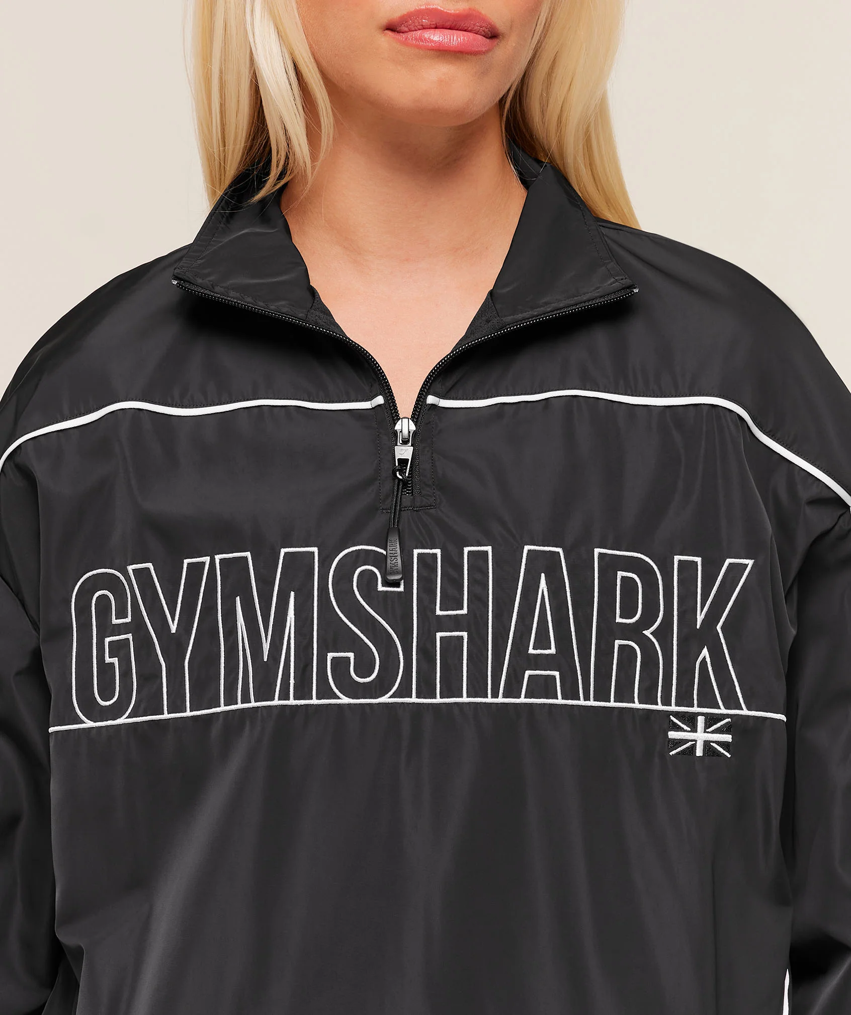 Gymshark Wordmark 1/4 Zip Track Jacket - Black/White - Image 6