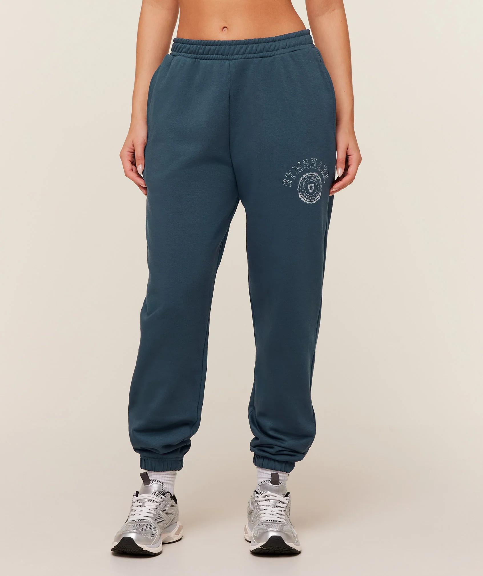 Gymshark Worn Crest Graphic Joggers - GS Stealth Blue