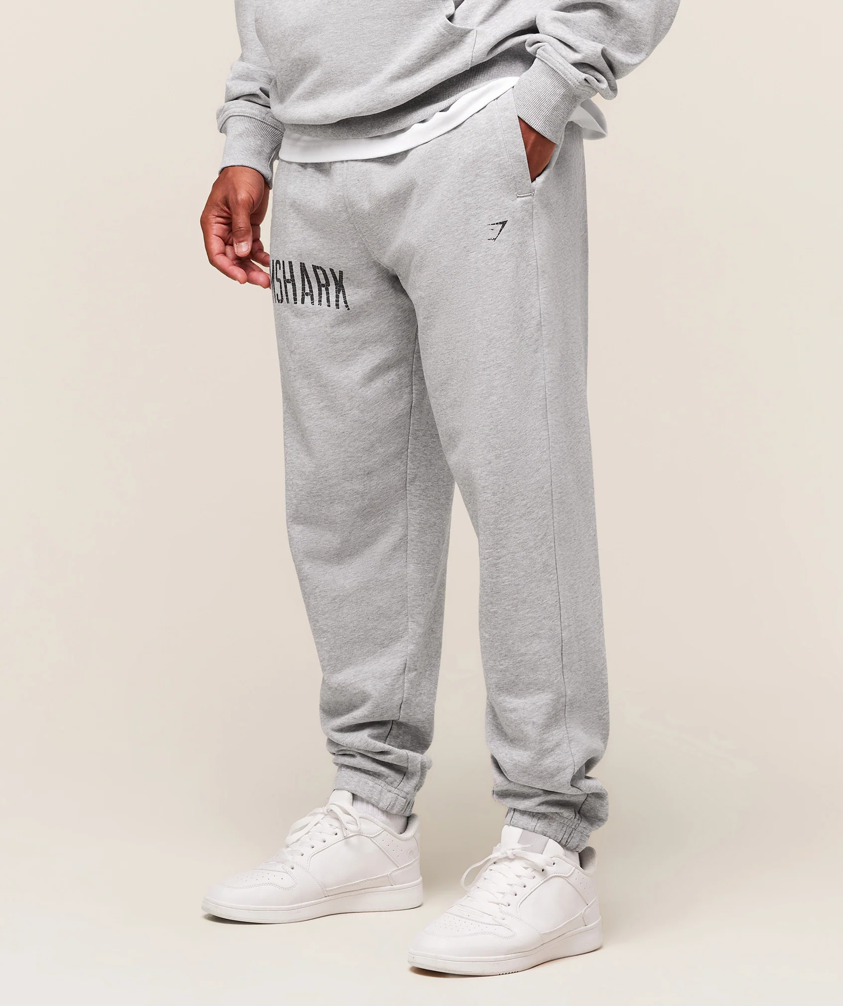 Gymshark Worn Graphic Joggers - Light Grey Core Marl - Image 3