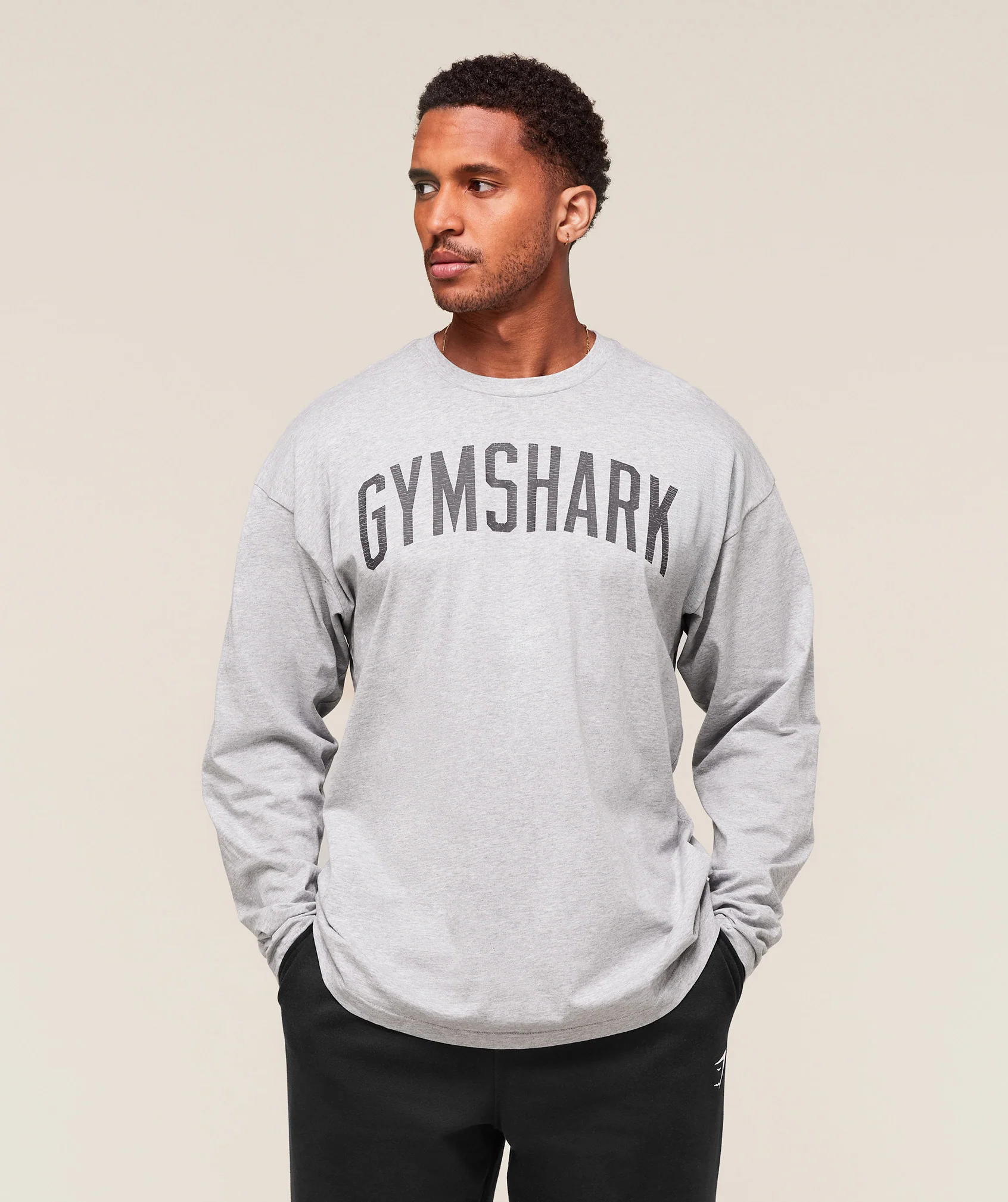 Gymshark Worn Graphic Long Sleeve T-Shirt - Light Grey Core Marl - Image 3