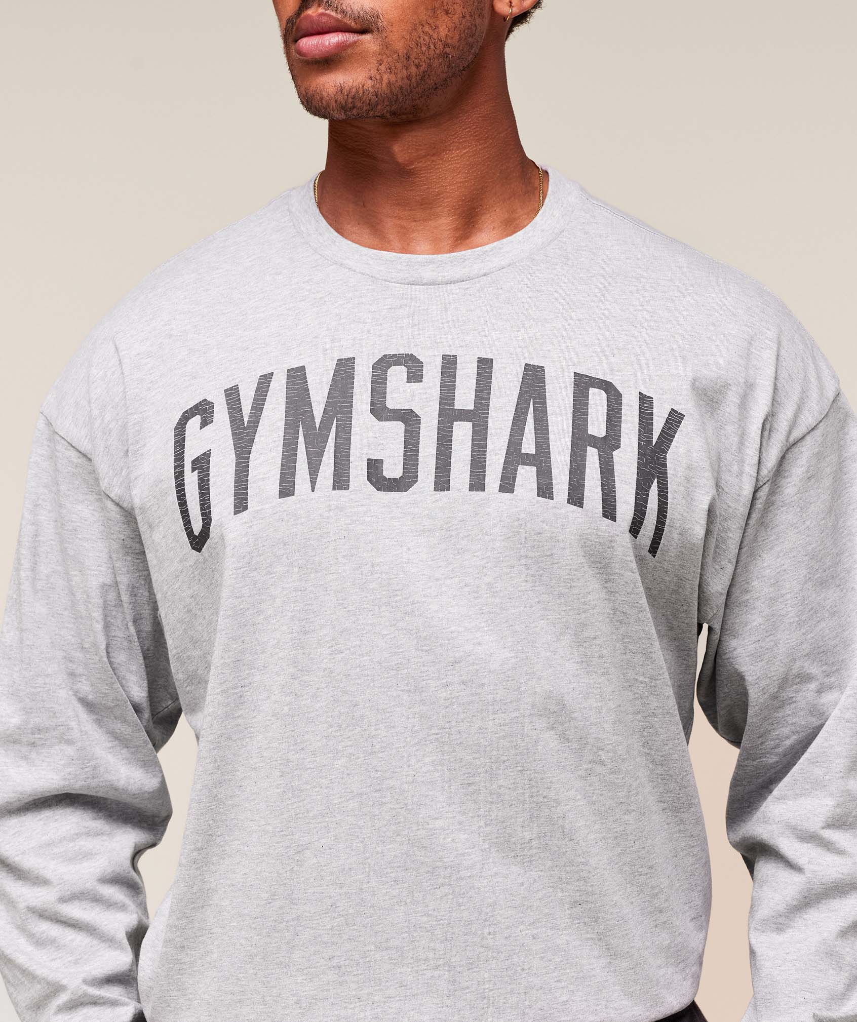Gymshark Worn Graphic Long Sleeve T-Shirt - Light Grey Core Marl - Image 4
