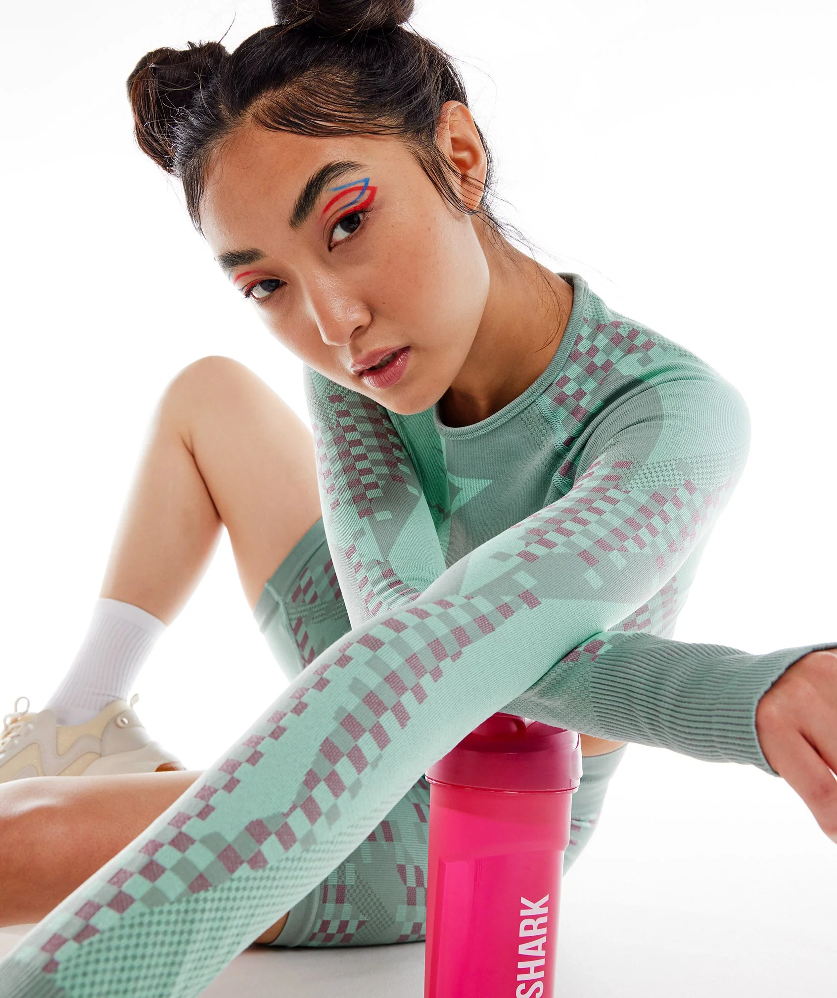 Gymshark Wtflex Cyborg Seamless Long Sleeve Crop Top - Maya Blue/Hibiscus Pink/Turbo Blue - Image 5