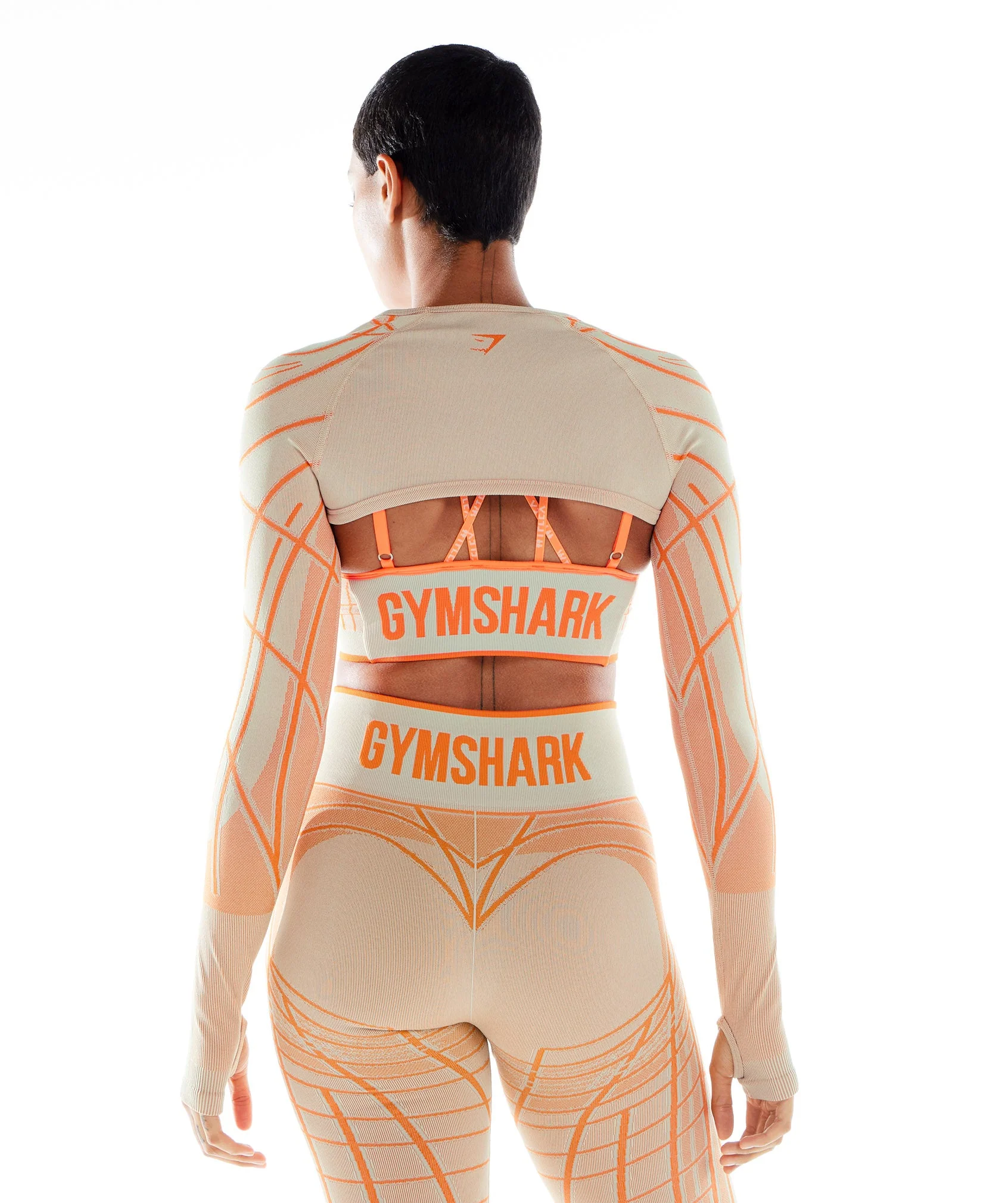 Gymshark Wtflex Linear Seamless Long Sleeve Shrug - Pebble Grey/Orange/Coconut White - Image 2