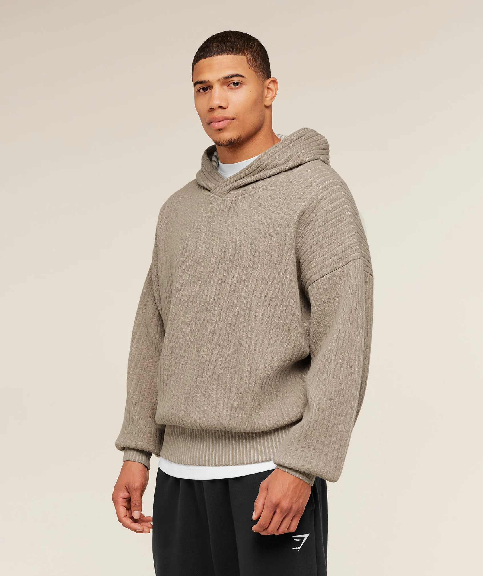Gymshark x Saalt Studios Knitted Hoodie - Cement Brown/Oat White - Image 4