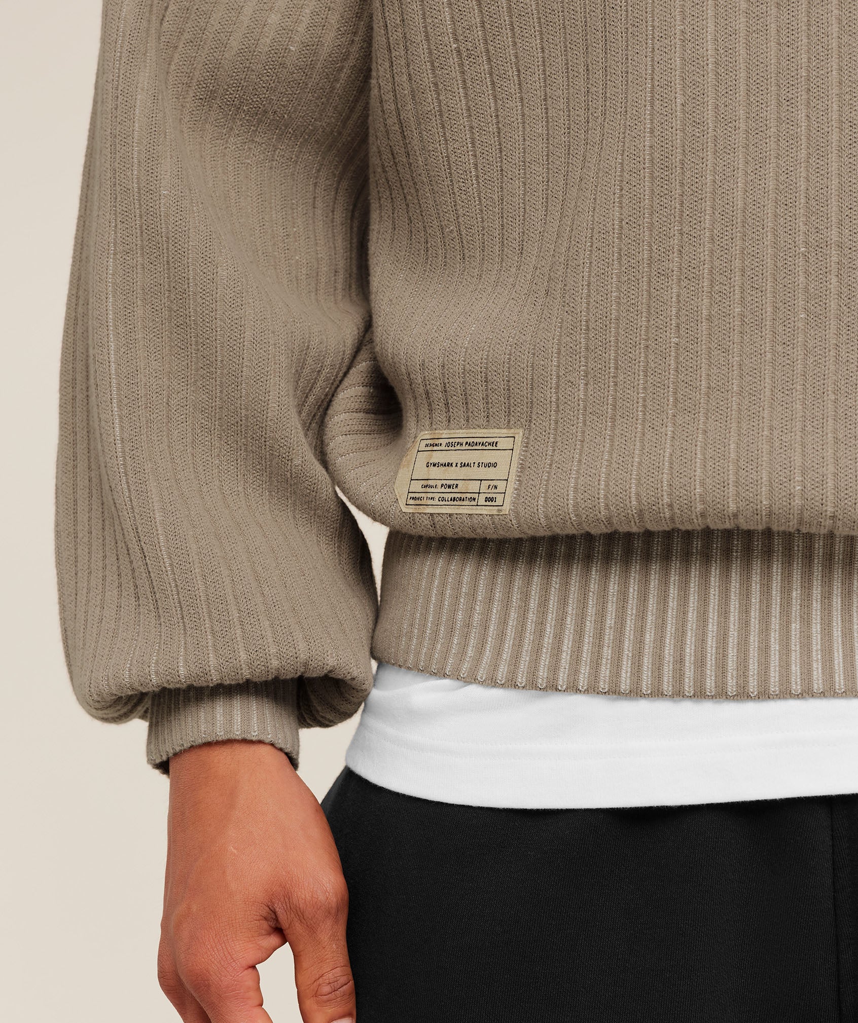 Gymshark x Saalt Studios Knitted Hoodie - Cement Brown/Oat White - Image 7